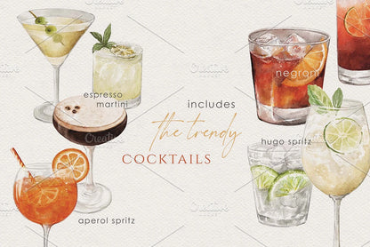watercolour cocktail artwork 수채화 일러스트 -  칵테일 세트