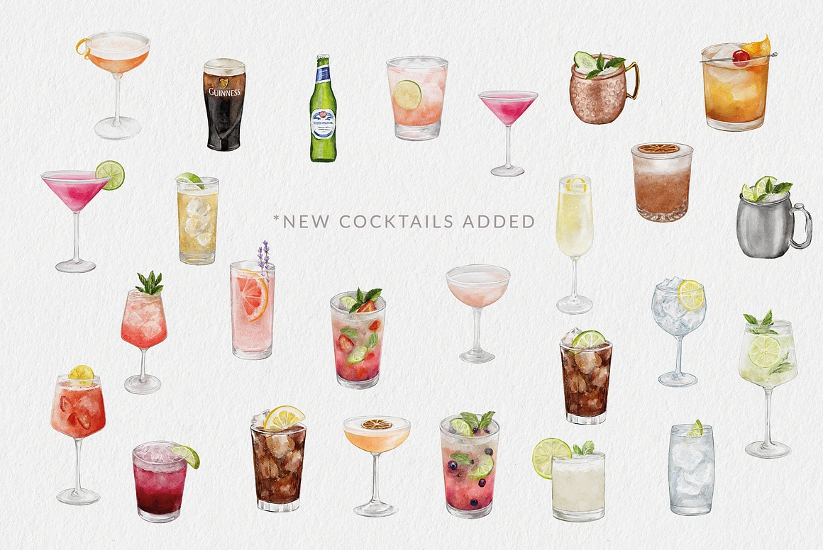 watercolour cocktail artwork 수채화 일러스트 -  칵테일 세트