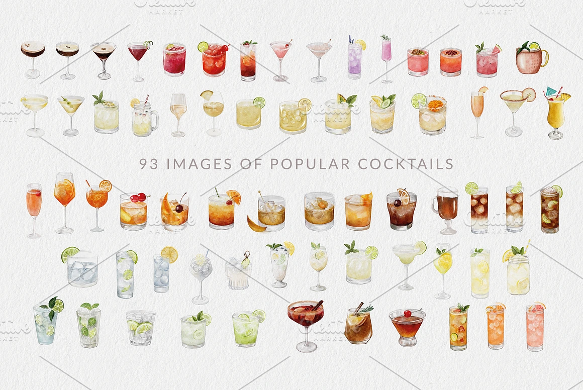 watercolour cocktail artwork 수채화 일러스트 -  칵테일 세트