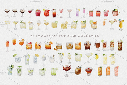 watercolour cocktail artwork 수채화 일러스트 -  칵테일 세트