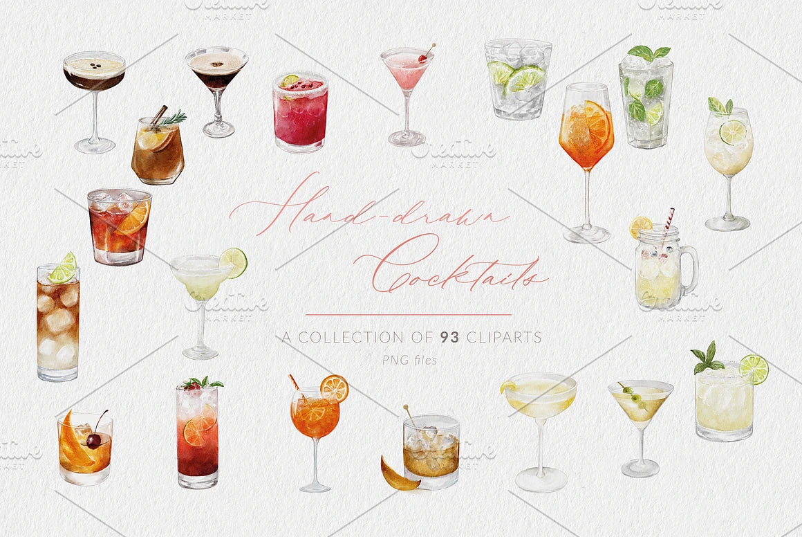 watercolour cocktail artwork 수채화 일러스트 -  칵테일 세트